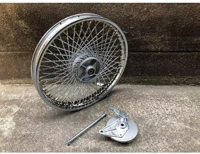 슈퍼커브 마차 휠 크롬 스포크휠 세트 빈티지 교체, 1.40x17 뒷바퀴 + 브레이크 커버