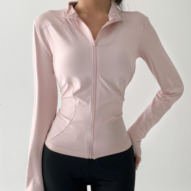 블루씨티 UPF50+/운동/요가복추천 슬림핏 라인 래쉬가드 상의 요가 런닝 핑거홀 집업, 핑크(L)