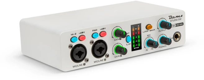 볼란레 2X2 USB 오디오 인터페이스 스테레오 녹음 24비트/192kHz 48V 전원 플러그 앤 플레이 팟캐스트/보컬, 01 2i2