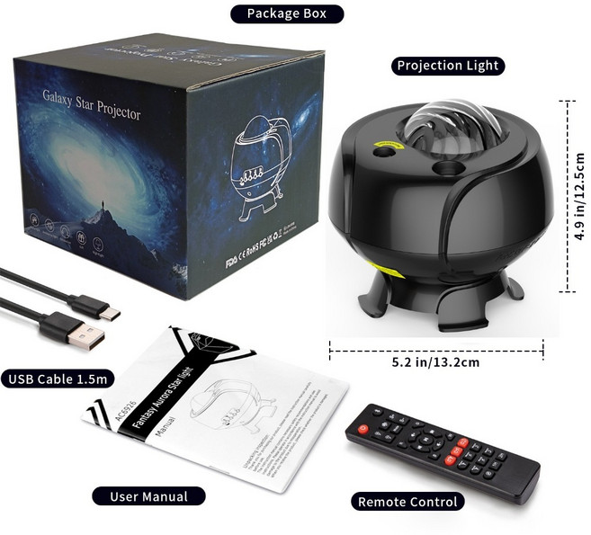 星空投影燈 北極光 LED 助眠氣氛燈, 夢幻北極星月亮星空投影燈(黑色), 黑色