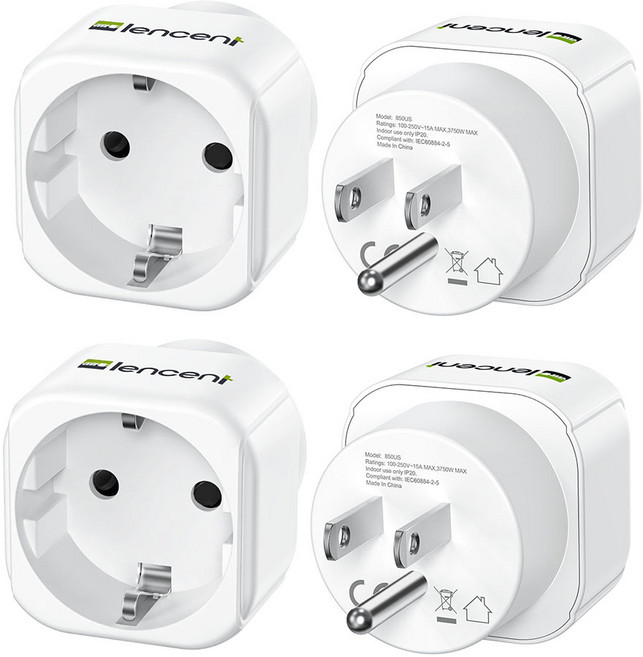 렌센트 해외 여행 전용 어댑터 한국 미국/캐나다/태국/베트남 변환 Type B 플러그 화이트 X2 PA014EUUS, 1개