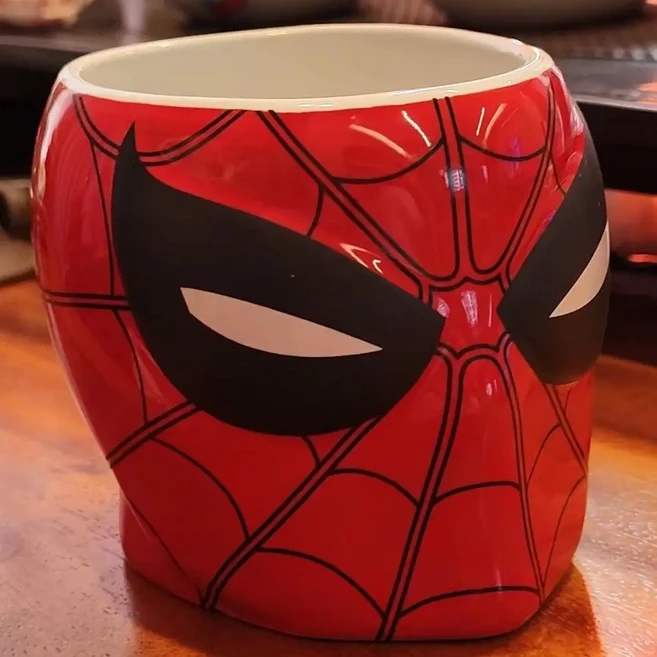쿠쿠스토어 애니메이션 슈퍼히어로 스파이더맨 만화 머그컵 버터 맥주잔 세라믹 손잡이 홈 기프트 생일 파, 01 검정색