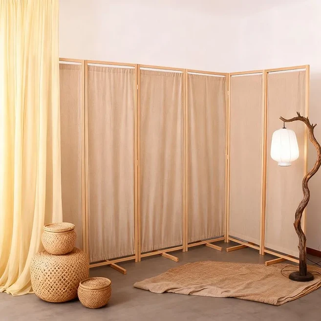접이식 4단 파티션 원룸 사무실 인테리어 파티션 공간분리 다용도 칸막이 가리개, 원목