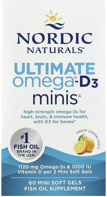 Nordic Naturals Ultimate Omega®-D3 미니 그레이트 레몬 미니 소프트젤 60정, NordicNaturalsUltimateOmegaD32, 1개