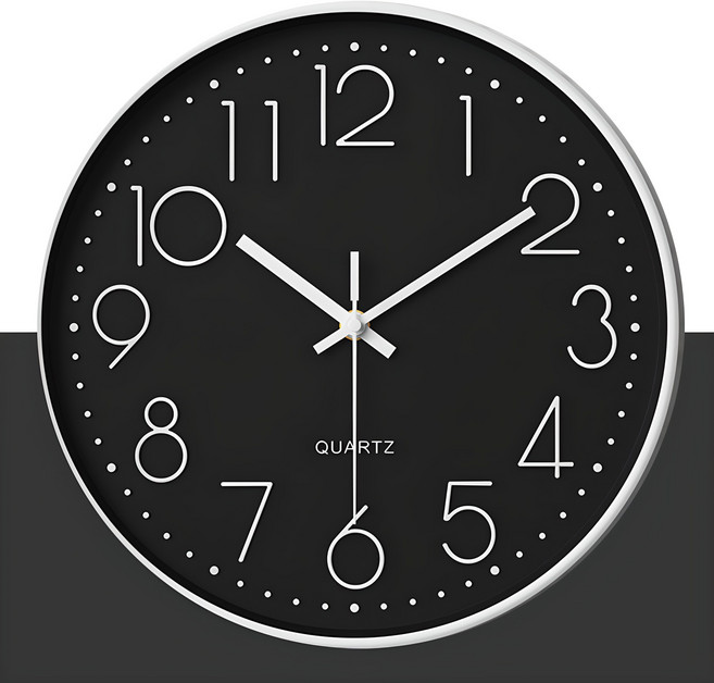 루아즈 인테리어 무소음 원형 베이직 벽시계 30cm, 블랙화이트