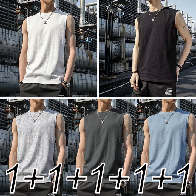 1+1+1+1+1 남자 나시 여름 루즈핏 피트니스 민소매 와이드 숄더 5P 세트