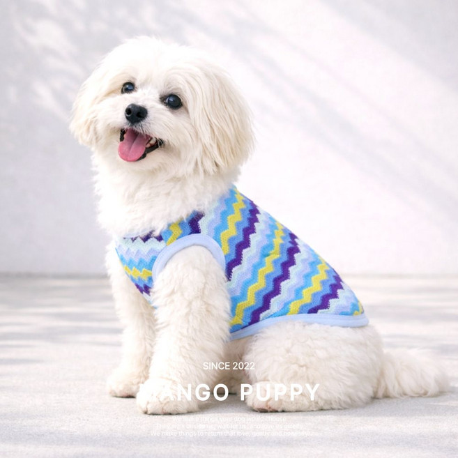 망고퍼피 여름 해충방지 통기성 좋은 강아지 옷 쿨링 티셔츠, 1개, 블루