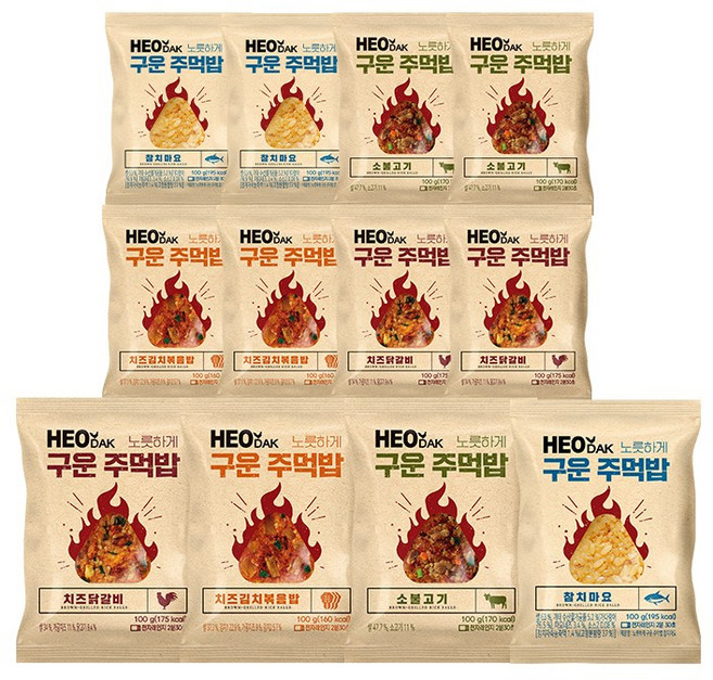 허닭 노릇하게 구운 주먹밥 4종 혼합 (소불고기 치즈닭갈비 치즈김치 참치마요), 12개, 100g