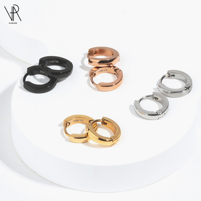 VARAM [한쌍]써지컬316L스틸 심플 라운드 원터치 링귀걸이