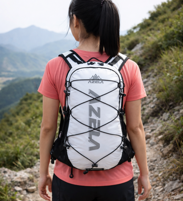 AZELA 초경량 등산 백팩 12L 통기성 좋은 하이드레이션 가방 트레킹 러닝 겸용, 화이트 블랙, 1개