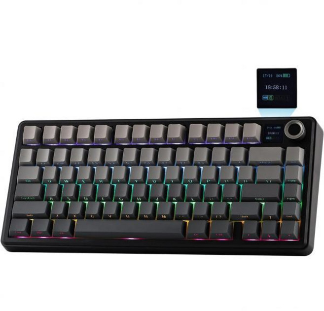 EPOMAKE X Aula F75 MAX 무선 기계식 키보드 TFT 화면 및 노브 75 레이아웃의 개스킷 게이밍 핫 스왑 가능 RGB 백라이트 PCMacLinux용블랙 그라디언, Black Gradient