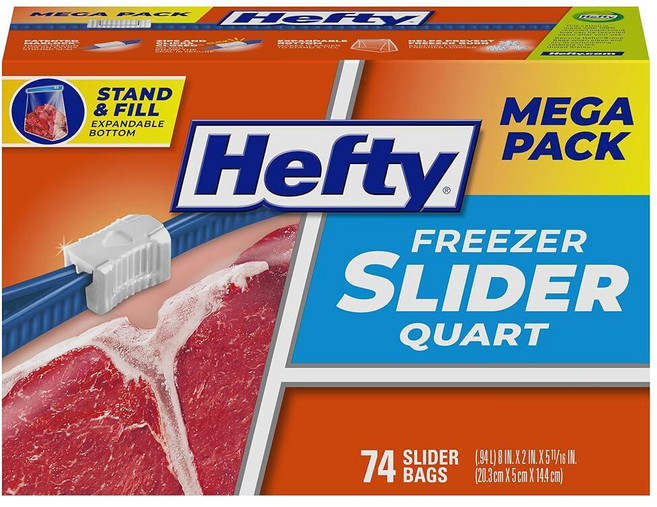 Hefty 냉동실용 슬라이더백 쿼트 74개입 1세트