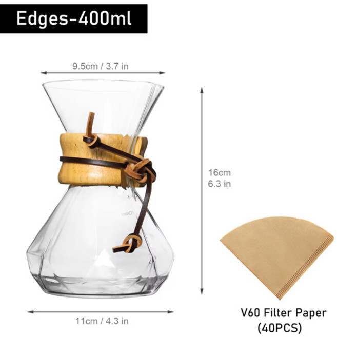 유리 커피 포트 드립 양조 Chemex Cafetera 400M/600ML 손으로 한 필터 컵 홈 오피스 용 메이커 위에 부어, 01 빠른, 02 400ML Round