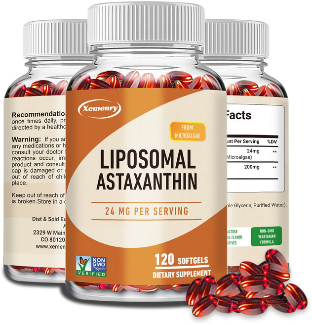 리포좀 아스타잔틴 - 포스파티딜콜린 항산화제 비GMO 글루텐 프리, 2개, 120정