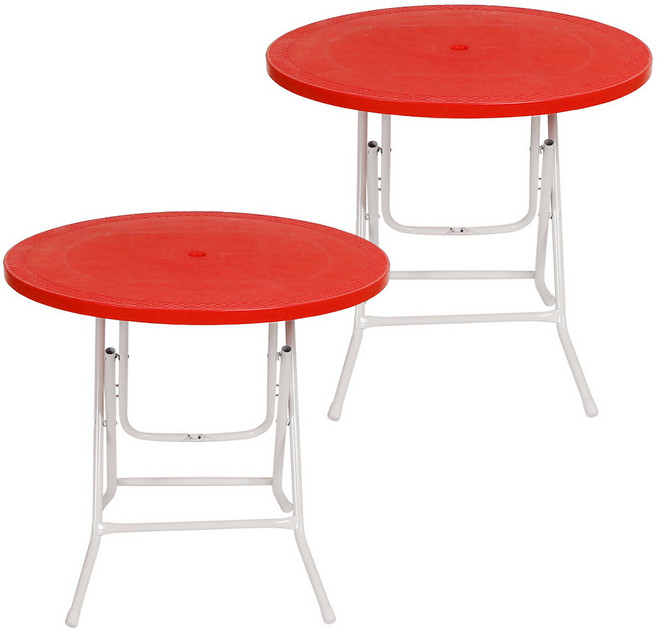 지오리빙 접이식 플라스틱 원형 야외 테이블 2개 편의점 포장마차, 레드