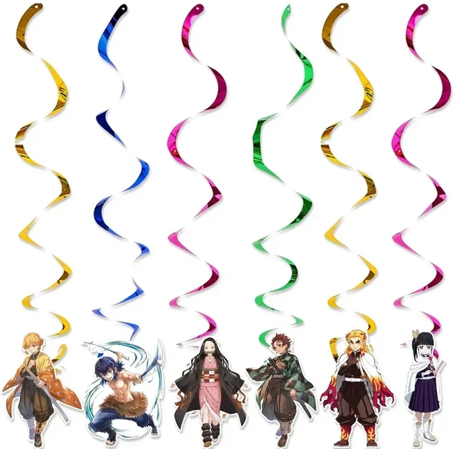 귀멸의 칼날 테마 생일 파티 장식 식기류 용품 라텍스 풍선 배경 케이크 토퍼, 01 기타, 18 6pcs hanging