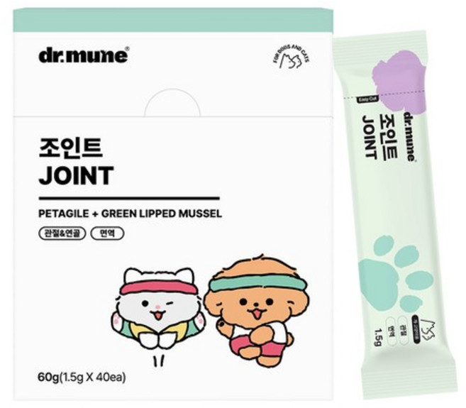 닥터뮨 조인트 강아지 고양이 관절 영양제 연골 근력 강화 노견 면역력 40개입, 3개