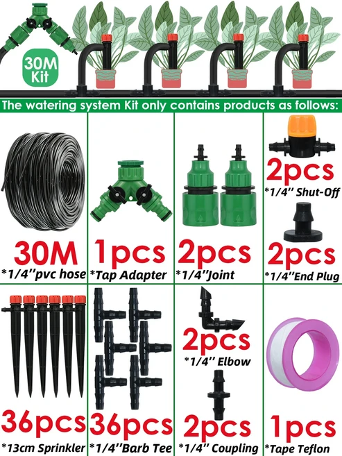 점적호스 관수자재 농업용 KESLA 온실 자동 급수 시스템 키트 정원 마이크로 드립 관개 드리퍼 화분에 심은 분재 식물 야채용 DIY 5-50M, [12] Watering Kit-30M