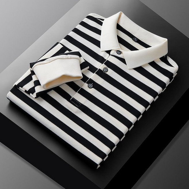 봄 가을 남자 긴팔 티셔츠 남성용 스트라이프 코튼 티셔츠 여유로운 핏 캐주얼 데일리 봄 가을 LCL