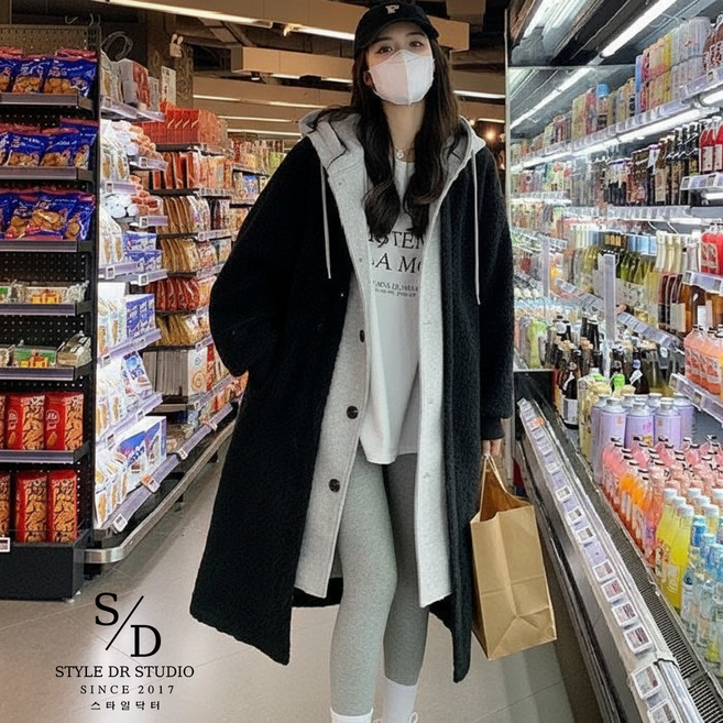 스타일닥터 가을겨울 기모 빅사이즈 이중 추동 롱 후드 코트 후드티