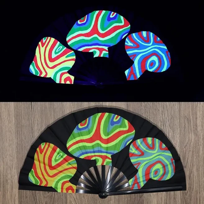 쿵푸 팬 UV 잉크 인쇄 형광 대나무 뼈 접이식 축제 댄스 파티에 이상적 - 사용하기 쉬움, 03 F