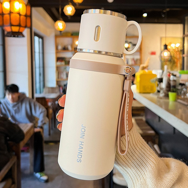 JOIN HANDS 316不鏽鋼保溫杯 茶水分離 泡茶杯 便攜運動水壺, 白色, 1套, 600ml