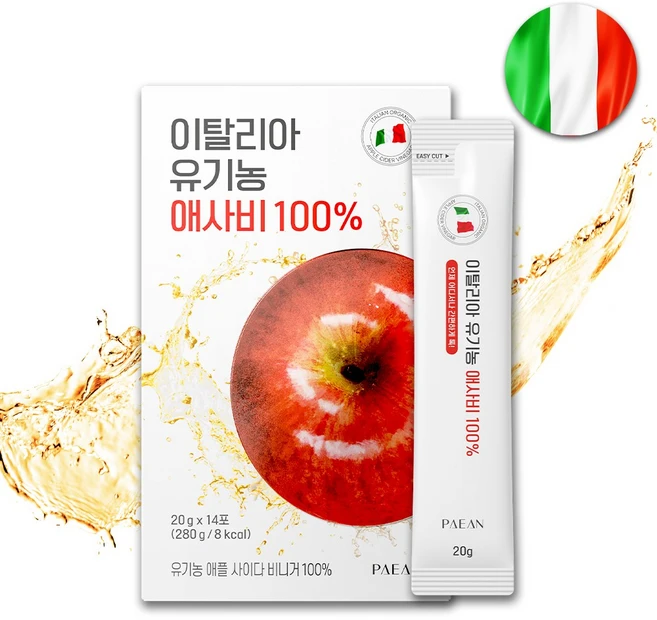 의사 설계 이탈리아 유기농 애사비 100프로 사과초모식초 애플사이다비니거 스틱, 1박스, 280g - 쿠팡