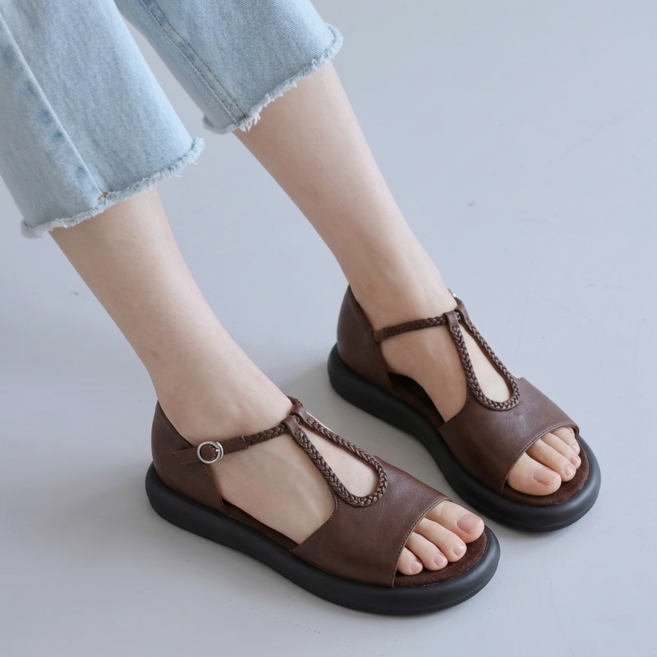 프렌치 클래식 여성 샌들 3cm 낮은굽 발편한 여름 샌들 데일리 캐주얼 비치샌들