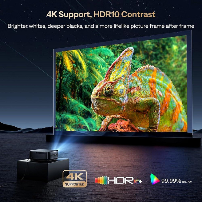 [2500 ANSI 및 30W 스피커] Alvar 4K 지원 프로젝터 Wi-Fi 6 블루투스 dbx-tv 사운드 내장 NetfIix 앱 DoIby 오디오 야외 자동 초점