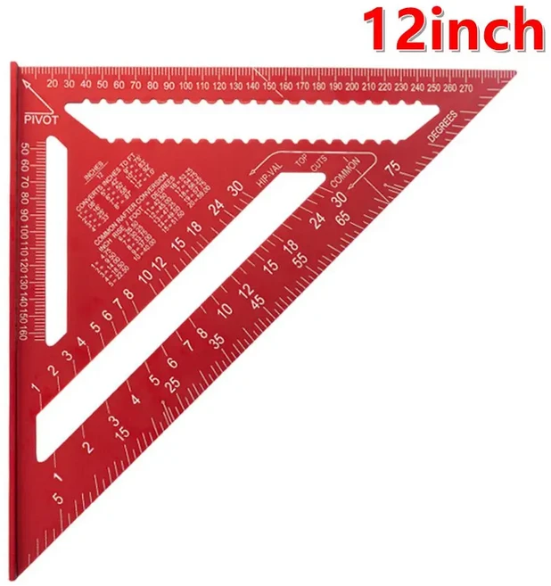 7/12 인치 삼각자 알루미늄 합금 정밀 90도 목공용 직각자 측정 도구, 02 12inch, 03 red