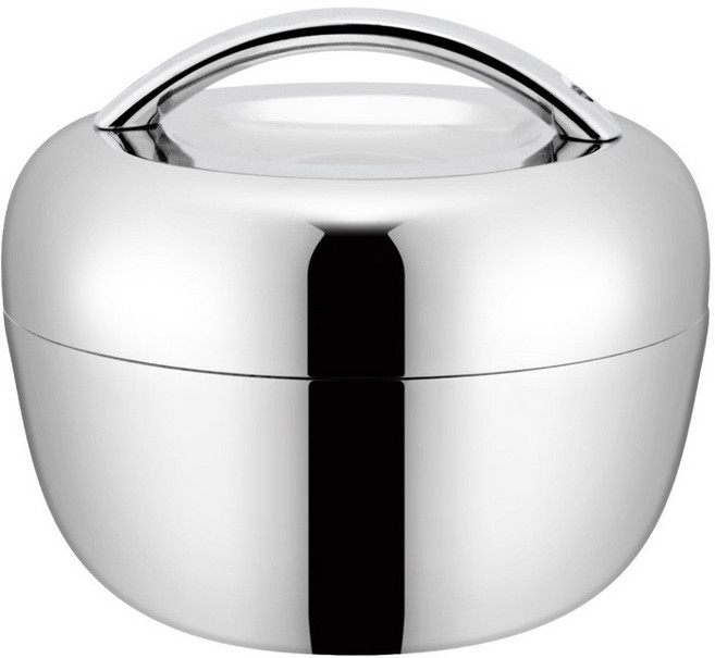 蘋果飯盒圓形帶蓋飯上班族保溫不鏽鋼便當盒學生分隔型便攜餐盒, 1個, 鋼蓋銀色手柄:1300ml