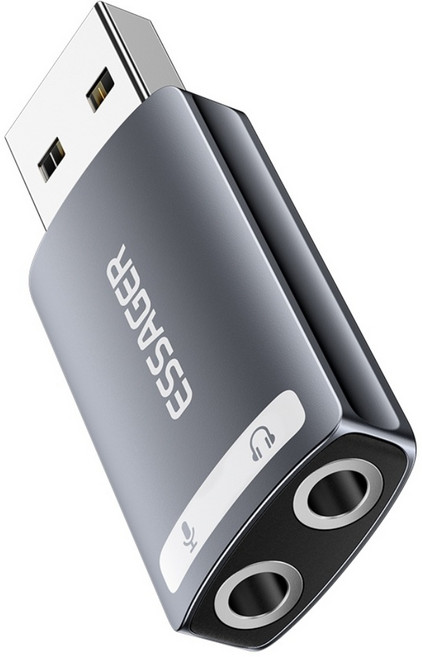 Essager USB C타입 외장형 사운드 카드, USB 듀얼 포트, 1개