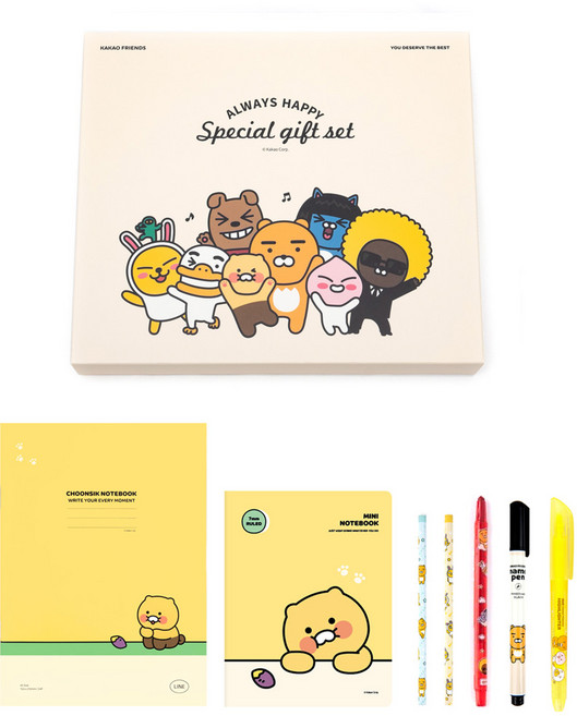 [카카오프렌즈 마음 문구세트] 초등학생 단체선물 학용품 웰컴키트 어린이집선물 유치원구디백 문구류 학용품세트 어린이날구디백 카카오문구세트 문구팬시 초등학생학용품 유치원생일답례품, 01.춘식이세트