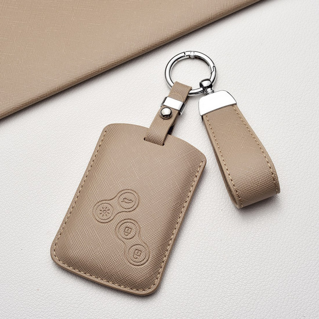 르노 고급 키 케이스 - 프라다 패턴 디자인 스크래치 방지 SM3/5/7 QM3/5 라구나 등 호환, 르노 C 타입, 회갈색