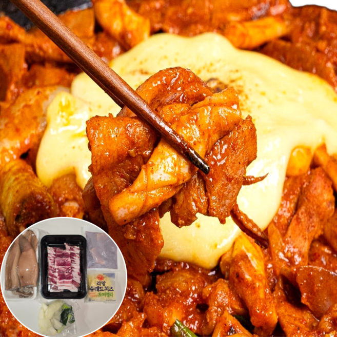 [농수팜] 치즈 오삼 불고기 밀키트 국내산 생물 오징어로 만든 치즈 오징어 삼겹살 간편식, 1세트, 1.23kg