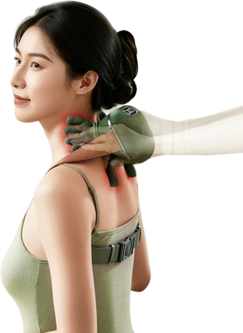 목어깨 안마기 무선 목 어깨 마사지기 넥엔숄더 안마기 손가락 모형 설계 3가지 마사지 모드 2단계 온열, 그린