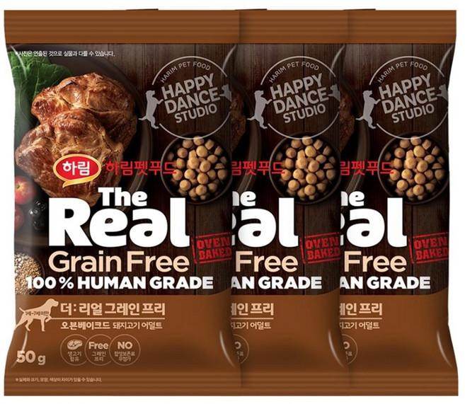 하림펫푸드 어덜트 더리얼 그레인프리 오븐베이크드 강아지사료, 돼지, 50g, 3개