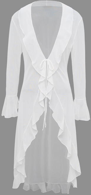 性感荷葉邊開衫，度假風泳衣防曬罩衫