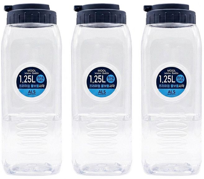 에이엘에스 비스프리 투명 사각 물병, 3개, 1.25L
