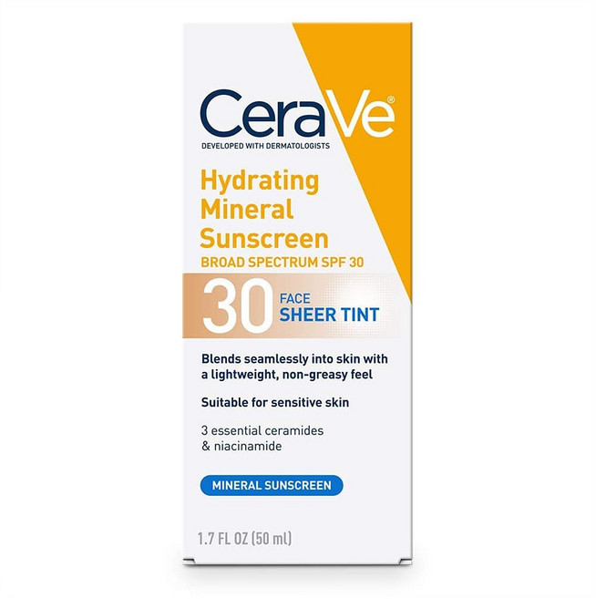 CeraVe Hydrating Mineral Sunscreen 세라비 하이드레이팅 미네랄 선크림 1.7oz(50ml), 1개, 50ml