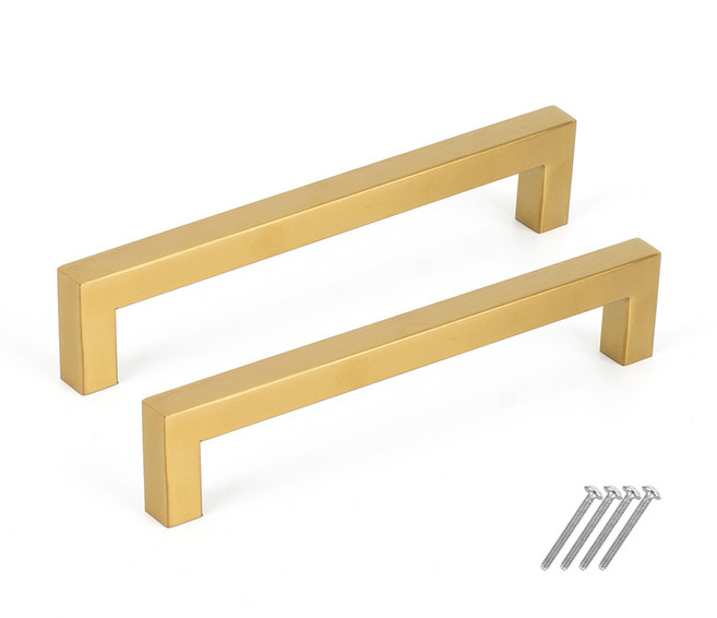 철물이네 가구손잡이 2구 심플 사각 P128, 1개, 골드무광(2개입)
