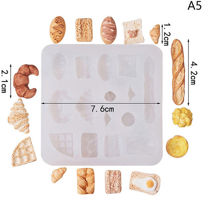 미니 빵 비스킷 케이크 실리콘 몰드 점토 식품 DIY 주방 송진 액세서리 장난감 인형 집 미니어처 액세서리 1, A5, 1개