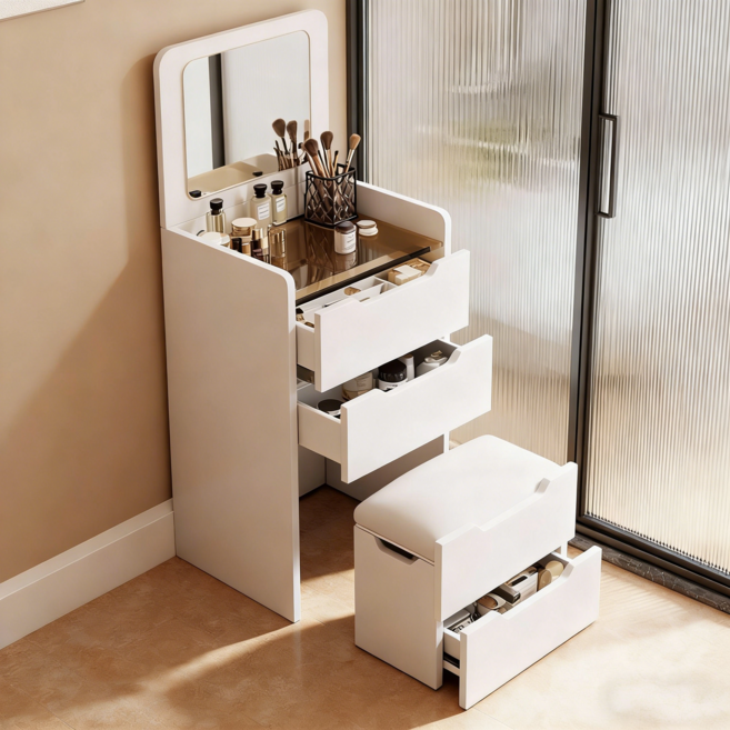 주혜 미니 화장대 의자 세트 틈새수납, 화이트