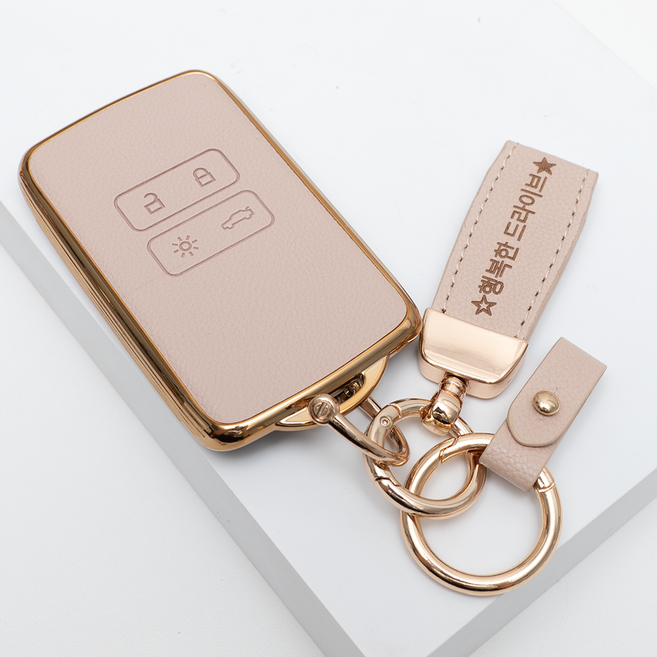 양면각인 르노 호환 뉴 SM6 QM6 XM3 아르카나 조에 세닉 리모컨 가죽 차키케이스 커버 스마트 키홀더 스트랩, KH17_TL03, 아이보리