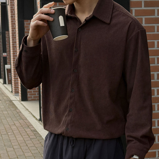 S-6XL 쏙쏙셔츠 코듀로이 자동넣입 긴팔셔츠 남자빅사이즈 골덴 체형커버