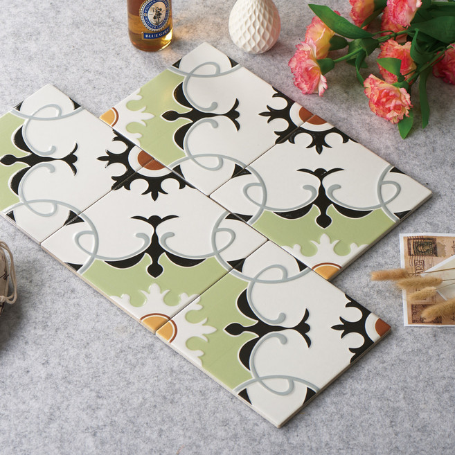 북유럽자기질패턴 핑그린 타일 200mmX200mm, 2X2094, 25개