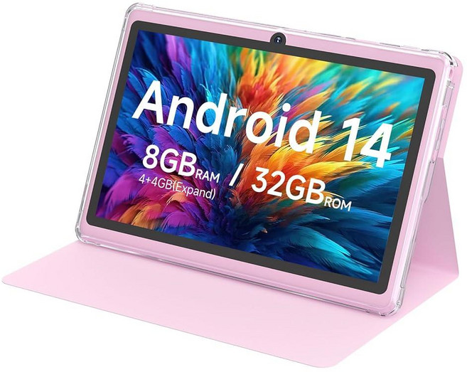HOTTABLET 태블릿 7인치 안드로이드 14.0 보호 케이스 포함 8GB(4+4GB 확장) RAM+ 32GB ROM IPS 스크린 듀얼 카메라 블루투스 5.0 Wi, Pink