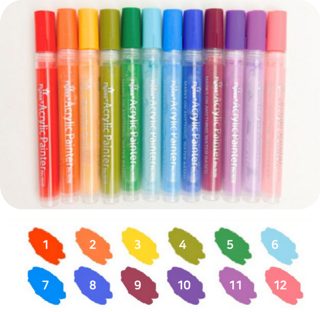 그림툴즈 아크릴펜 아크릴마카 유리에 쓰는 거울에 쓰는 펜 12색, 기본 12색, 0.7mm
