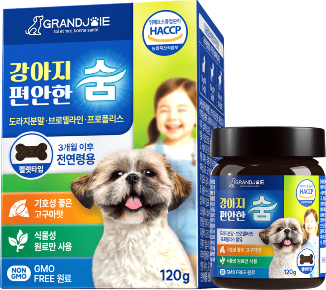 강아지 기관지 영양제 사료 거위소리 켁켁 그랑조아, 1개, 호흡기/기관지, 60정