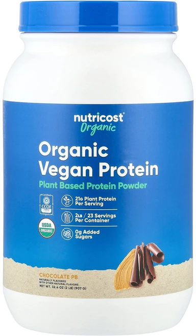Nutricost 유기농 비건 단백질 초콜릿 PB 907g(2lb) Nutricost (뉴트리코스트), Nutricost, 유기농 비건 단백질, 초콜릿 PB,, 907g, 1개 - 쿠팡